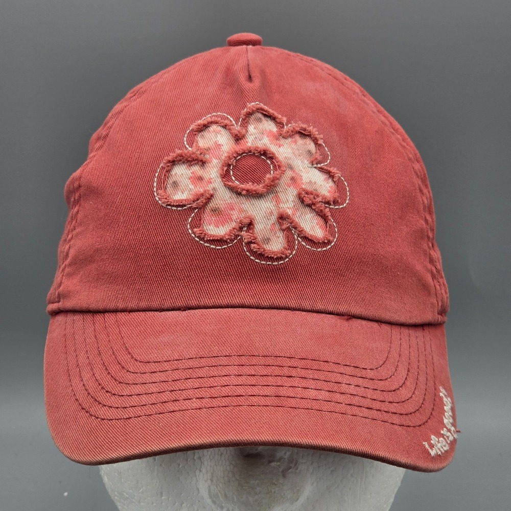Life is‎ Good Hat Womens OS Red Flower Applique Adjustable Baseball Cap Casual